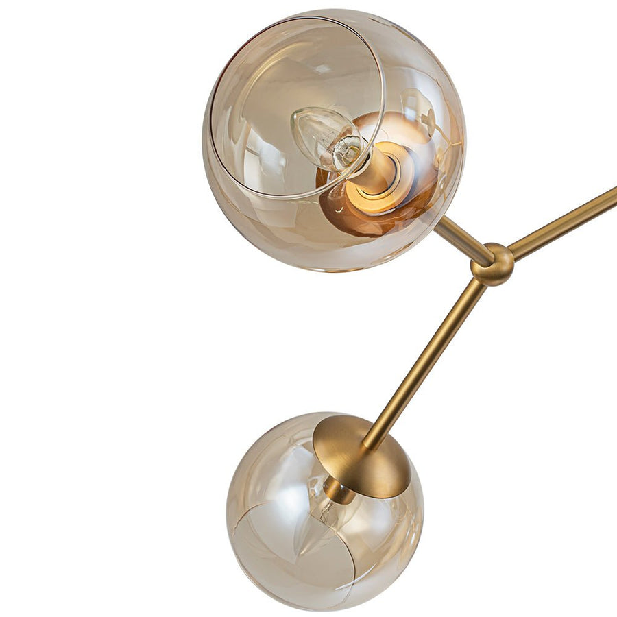 Farmhouze Light - Brass 6 - Light Amber Glass Globe Linear Sputnik Chandelier - Chandelier - Brass - 