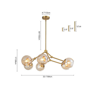 Farmhouze Light - Brass 6 - Light Amber Glass Globe Linear Sputnik Chandelier - Chandelier - Brass - 