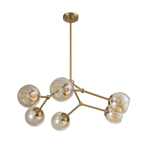 Farmhouze Light - Brass 6 - Light Amber Glass Globe Linear Sputnik Chandelier - Chandelier - Brass - 