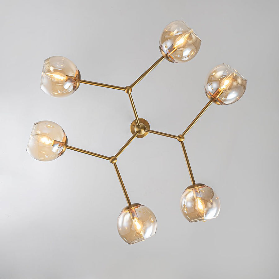 Farmhouze Light - Brass 6 - Light Amber Glass Globe Linear Sputnik Chandelier - Chandelier - Brass - 