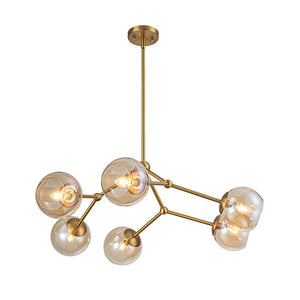 Farmhouze Light - Brass 6 - Light Amber Glass Globe Linear Sputnik Chandelier - Chandelier - Brass - 