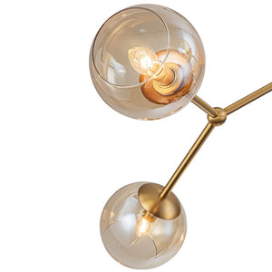 Farmhouze Light - Brass 6 - Light Amber Glass Globe Linear Sputnik Chandelier - Chandelier - Brass - 