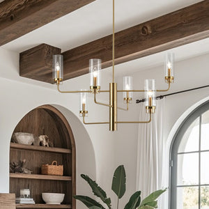 Farmhouze Light - Brass 6 - Light Fluted Glass Shade Candle Style Tiered Chandelier - Chandelier - Brass - 