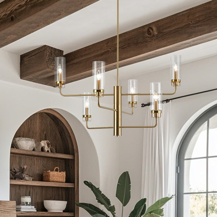 Farmhouze Light - Brass 6 - Light Fluted Glass Shade Candle Style Tiered Chandelier - Chandelier - Brass - 
