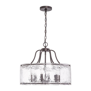 Farmhouze Light - Brass 6 - Light Textured Glass Drum Lantern Pendant - Chandelier - Black - 
