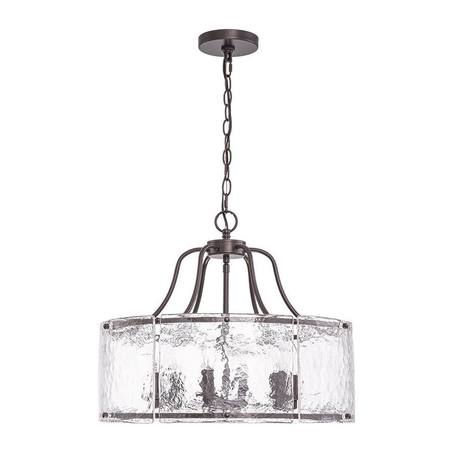 Farmhouze Light - Brass 6 - Light Textured Glass Drum Lantern Pendant - Chandelier - Black - 
