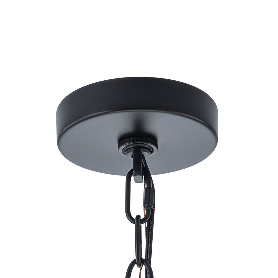 Farmhouze Light - Brass 6 - Light Textured Glass Drum Lantern Pendant - Chandelier - Black - 