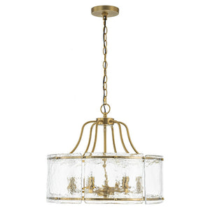Farmhouze Light-Brass 6-Light Textured Glass Drum Lantern Pendant-Chandelier-Brass-