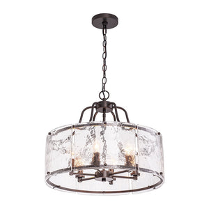 Farmhouze Light - Brass 6 - Light Textured Glass Drum Lantern Pendant - Chandelier - Oil - Rubbed Bronze - 