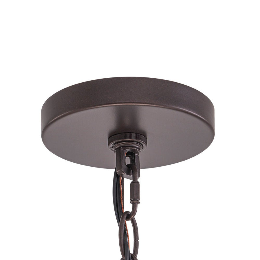 Farmhouze Light - Brass 6 - Light Textured Glass Drum Lantern Pendant - Chandelier - Oil - Rubbed Bronze - 