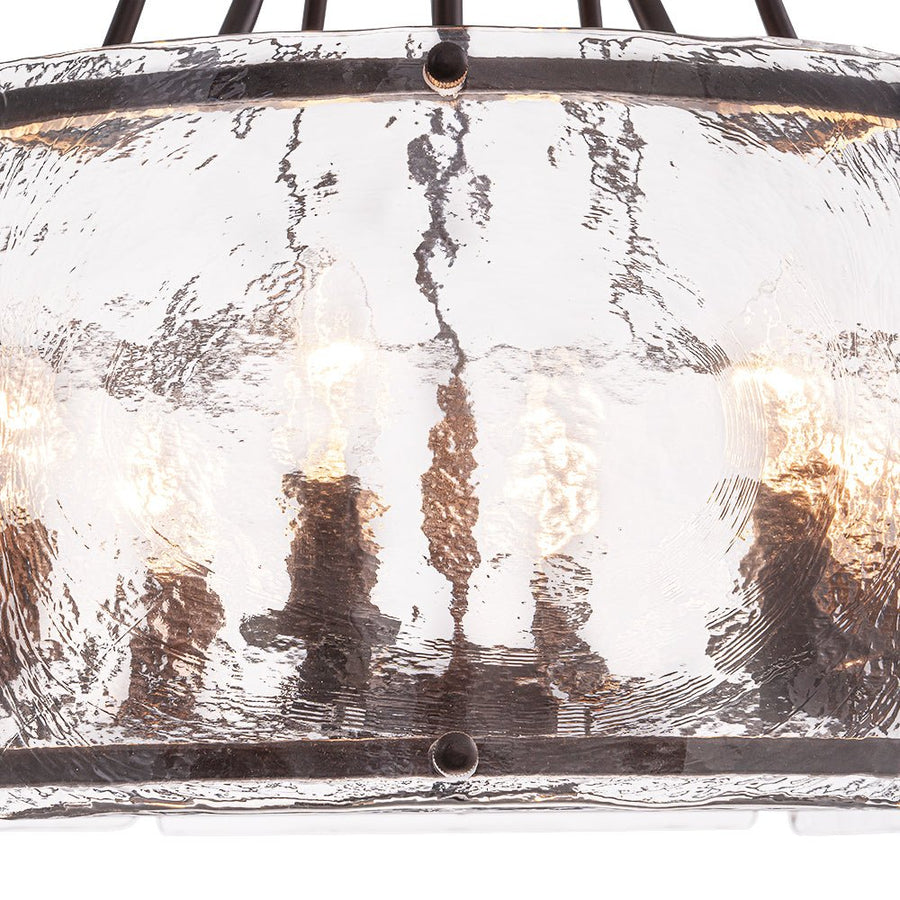 Farmhouze Light - Brass 6 - Light Textured Glass Drum Lantern Pendant - Chandelier - Oil - Rubbed Bronze - 