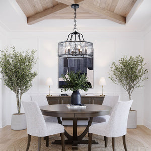 Farmhouze Light - Brass 6 - Light Textured Glass Drum Lantern Pendant - Chandelier - Oil - Rubbed Bronze - 
