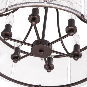 Farmhouze Light - Brass 6 - Light Textured Glass Drum Lantern Pendant - Chandelier - Oil - Rubbed Bronze - 