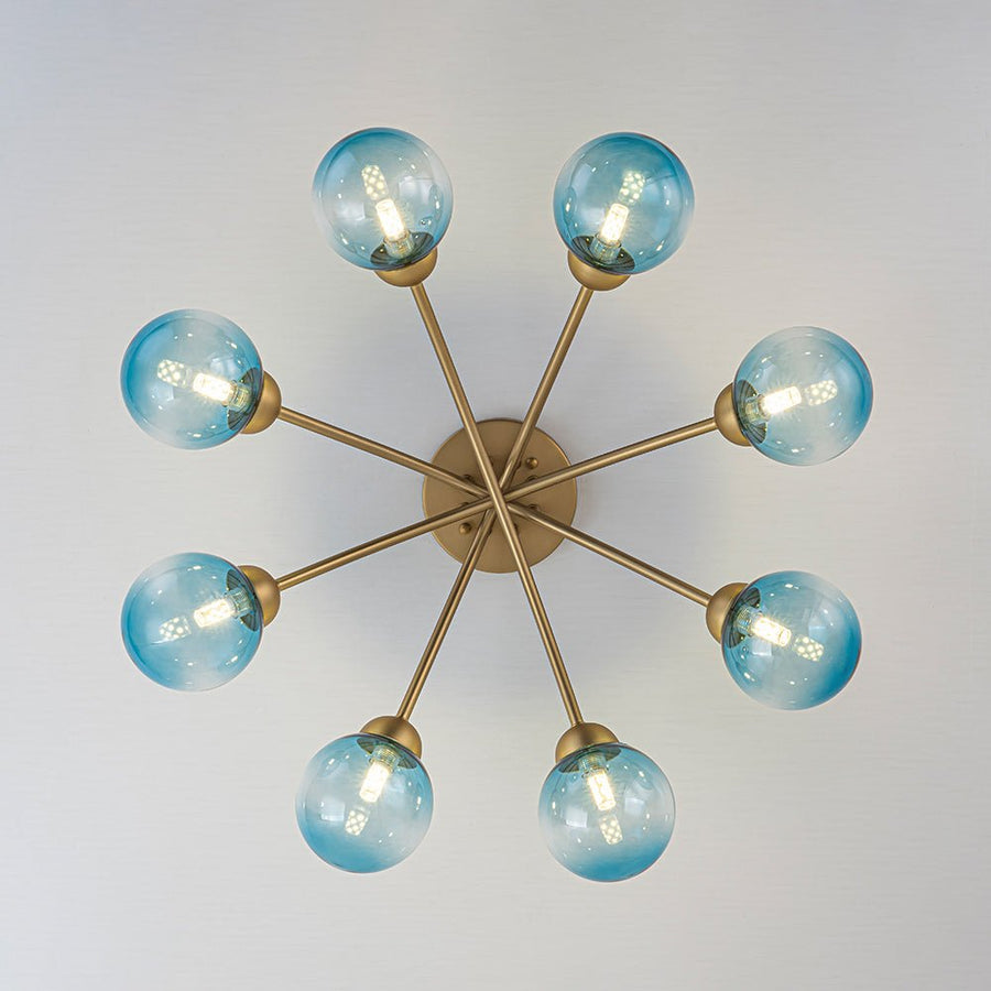 Farmhouze Light - Brass 8 - Light Bubble Round Sputnik Semi Flush Mount Light - Ceiling Light - Blue - 