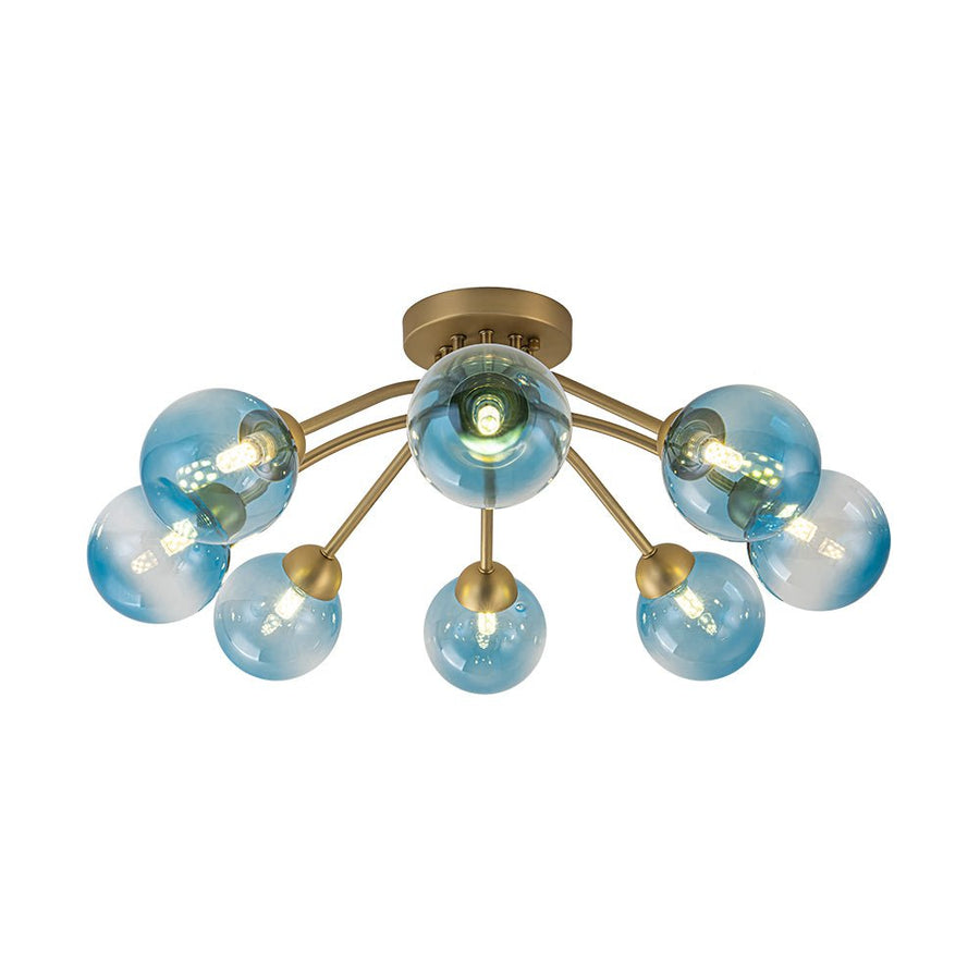 Farmhouze Light - Brass 8 - Light Bubble Round Sputnik Semi Flush Mount Light - Ceiling Light - Blue - 