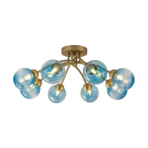 Farmhouze Light - Brass 8 - Light Bubble Round Sputnik Semi Flush Mount Light - Ceiling Light - Blue - 