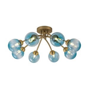Farmhouze Light - Brass 8 - Light Bubble Round Sputnik Semi Flush Mount Light - Ceiling Light - Blue - 