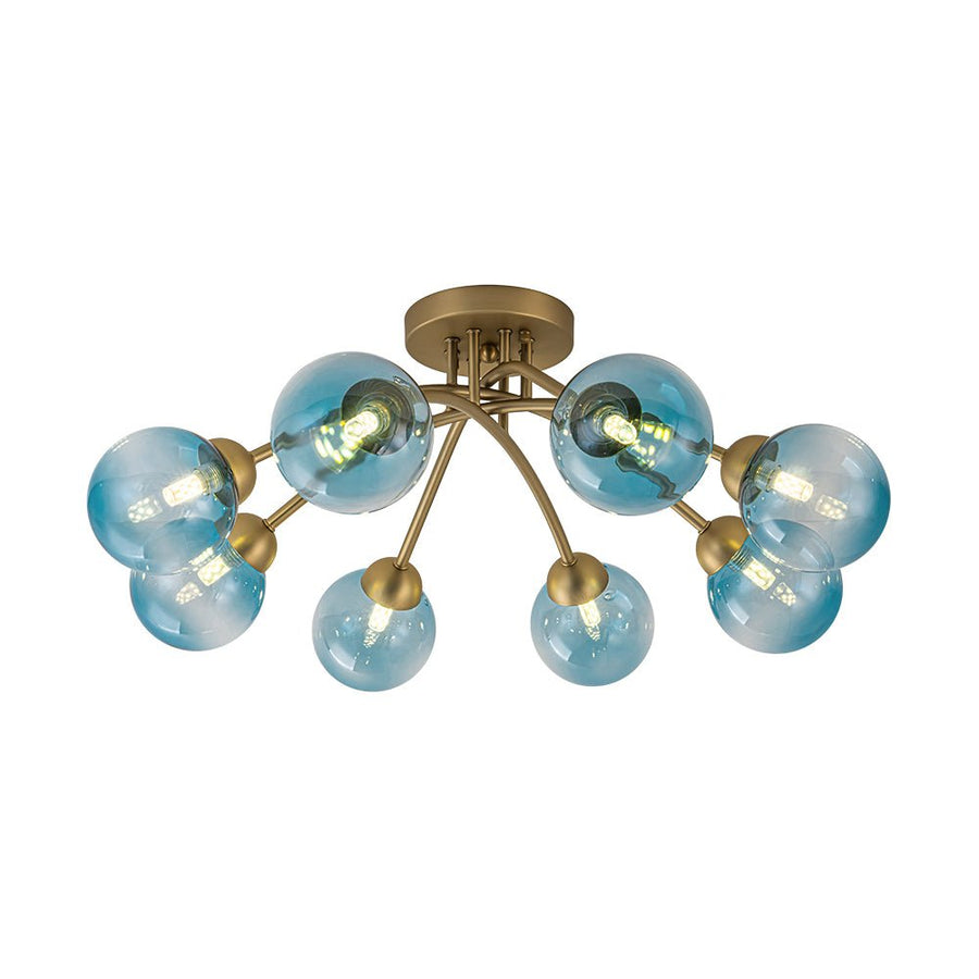 Farmhouze Light - Brass 8 - Light Bubble Round Sputnik Semi Flush Mount Light - Ceiling Light - Blue - 