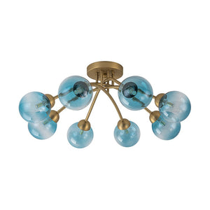 Farmhouze Light - Brass 8 - Light Bubble Round Sputnik Semi Flush Mount Light - Ceiling Light - Blue - 