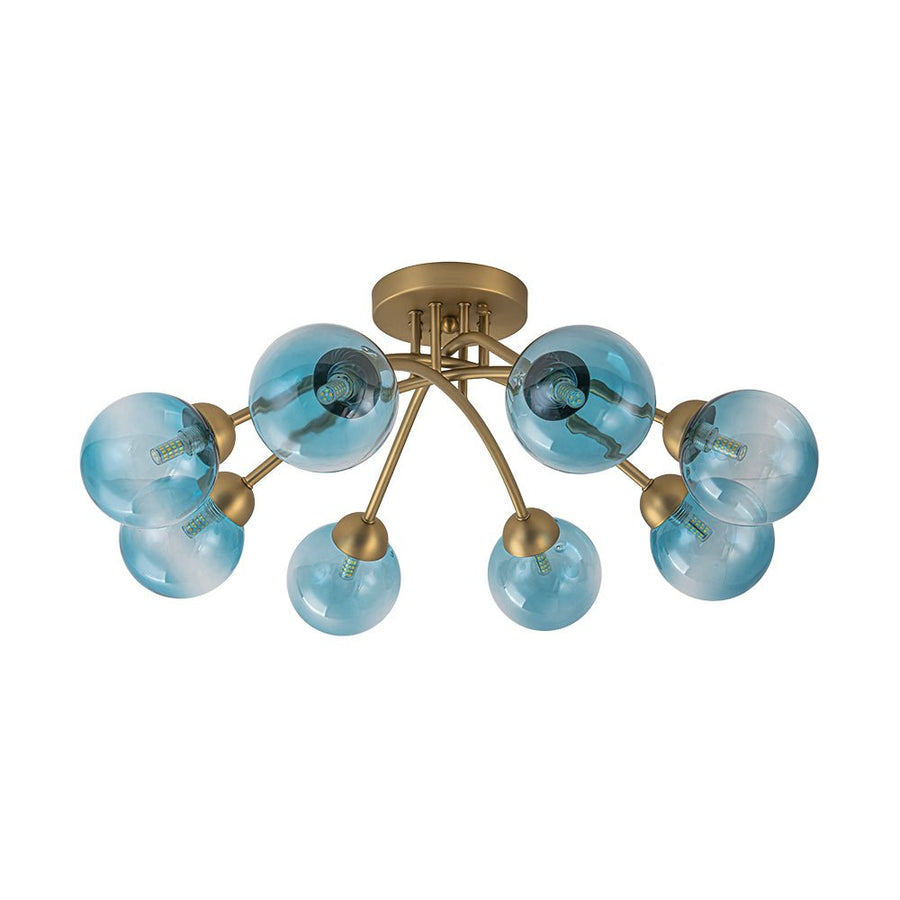 Farmhouze Light - Brass 8 - Light Bubble Round Sputnik Semi Flush Mount Light - Ceiling Light - Blue - 