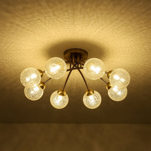 Farmhouze Light - Brass 8 - Light Bubble Round Sputnik Semi Flush Mount Light - Ceiling Light - Frosted White - 