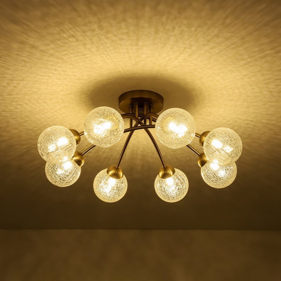 Farmhouze Light - Brass 8 - Light Bubble Round Sputnik Semi Flush Mount Light - Ceiling Light - Frosted White - 