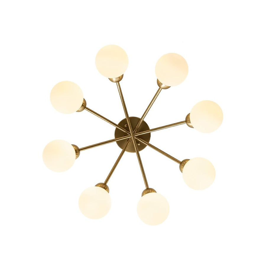Farmhouze Light - Brass 8 - Light Bubble Round Sputnik Semi Flush Mount Light - Ceiling Light - Frosted White - 