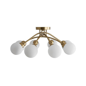 Farmhouze Light - Brass 8 - Light Bubble Round Sputnik Semi Flush Mount Light - Ceiling Light - Frosted White - 