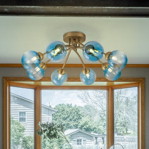 Farmhouze Light - Brass 8 - Light Bubble Round Sputnik Semi Flush Mount Light - Ceiling Light - Ribbed - 