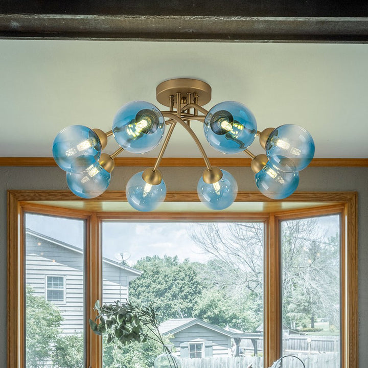 Farmhouze Light - Brass 8 - Light Bubble Round Sputnik Semi Flush Mount Light - Ceiling Light - Ribbed - 