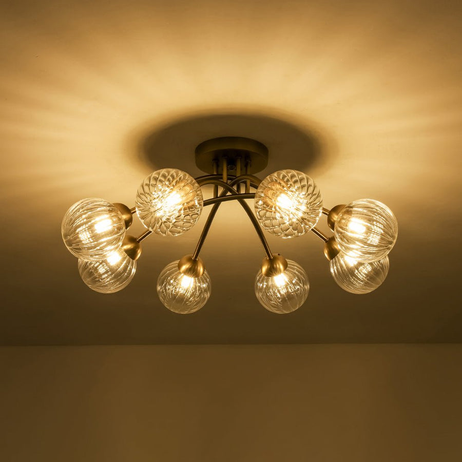 Farmhouze Light - Brass 8 - Light Bubble Round Sputnik Semi Flush Mount Light - Ceiling Light - Ribbed - 