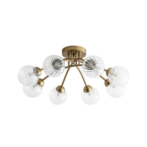 Farmhouze Light - Brass 8 - Light Bubble Round Sputnik Semi Flush Mount Light - Ceiling Light - Ribbed - 