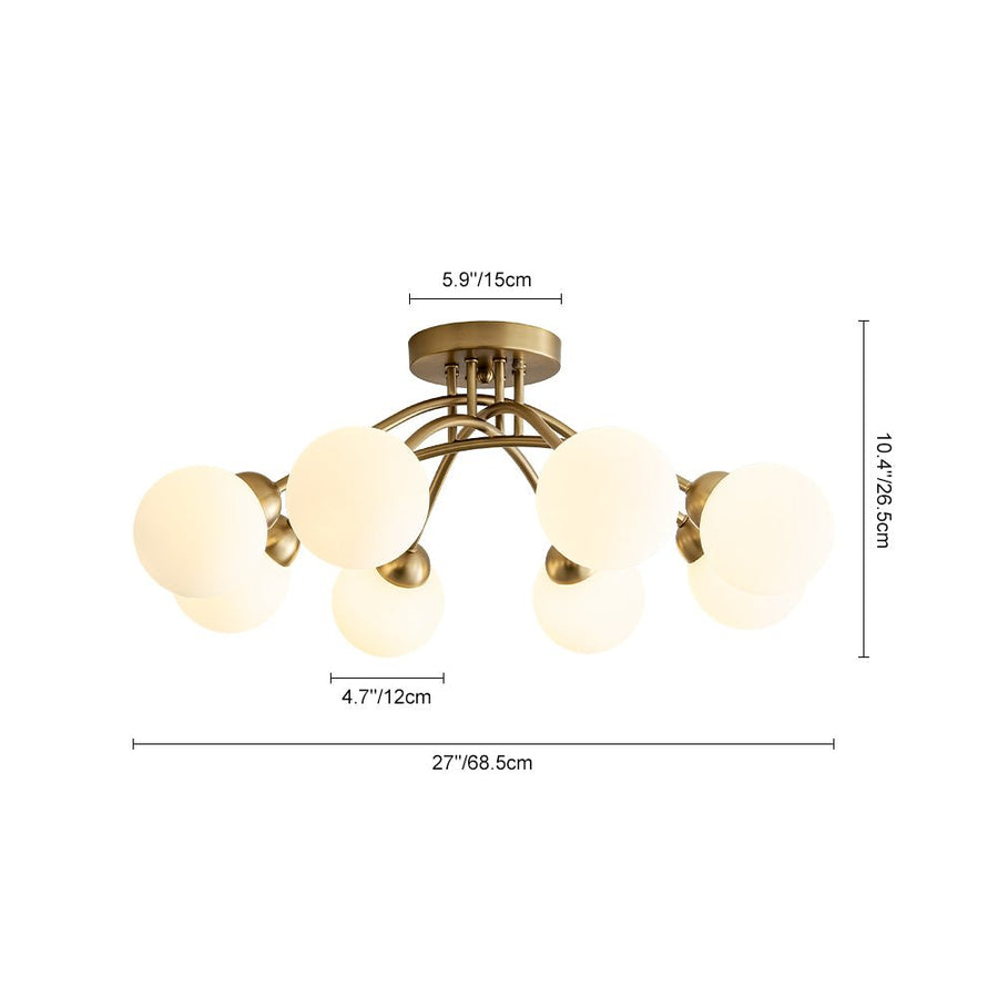 Farmhouze Light - Brass 8 - Light Bubble Round Sputnik Semi Flush Mount Light - Ceiling Light - Ribbed - 