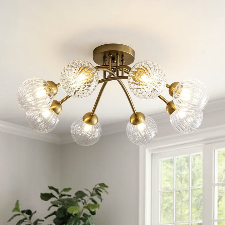 Farmhouze Light - Brass 8 - Light Bubble Round Sputnik Semi Flush Mount Light - Ceiling Light - Ribbed - 