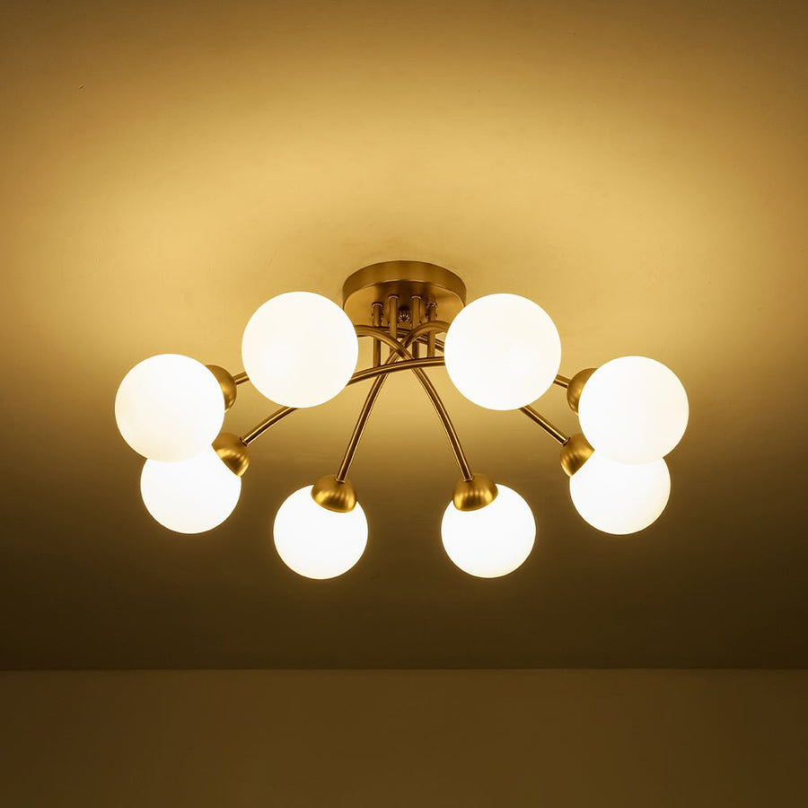 Farmhouze Light - Brass 8 - Light Bubble Round Sputnik Semi Flush Mount Light - Ceiling Light - Ribbed - 