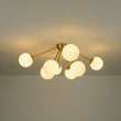 Load image into Gallery viewer, Farmhouze Light-Brass 8-Light Milky Glass Globe Sunburst Semi Flush Mount-Ceiling Light-35.4 in-
