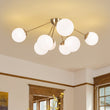 Load image into Gallery viewer, Farmhouze Light-Brass 8-Light Milky Glass Globe Sunburst Semi Flush Mount-Ceiling Light-35.4 in-
