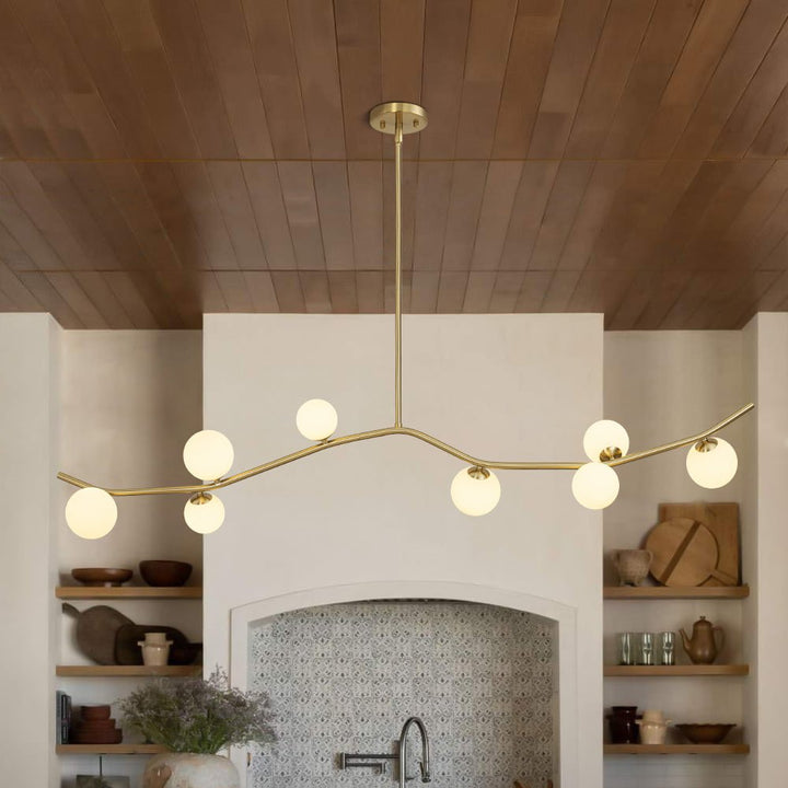 Farmhouze Light - Brass 8 - Light Opal Glass Globe Kitchen Island Linear Chandelier - Chandelier - Brass - 