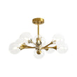 Load image into Gallery viewer, Farmhouze Light-Brass Branched Tiered Sputnik Glass Bubble Semi Flush-Chandelier-8 Bulbs-
