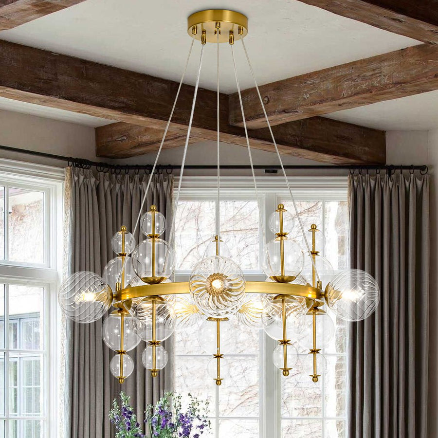 Farmhouze Light - Brass Cluster Clear Glass Bubble Round Ring Chandelier - Chandelier - Brass - 