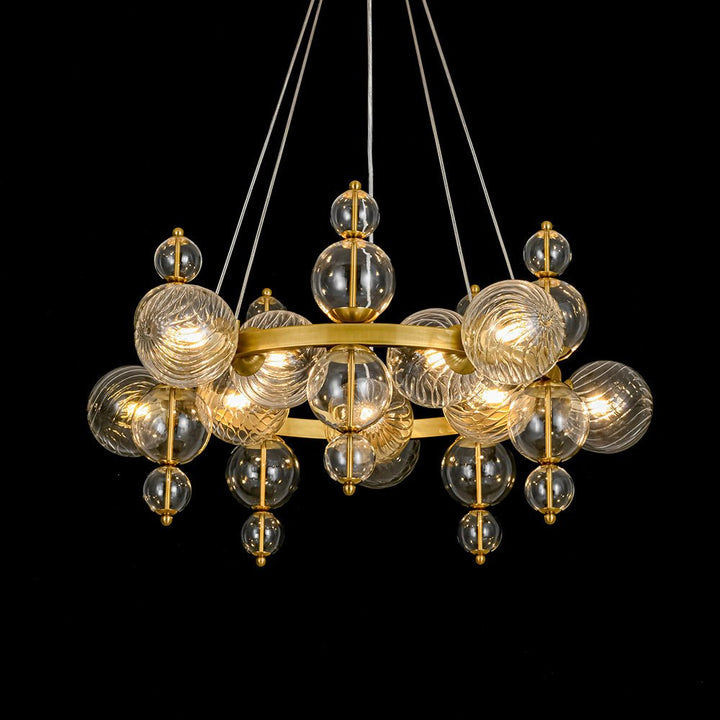 Farmhouze Light - Brass Cluster Clear Glass Bubble Round Ring Chandelier - Chandelier - Brass - 