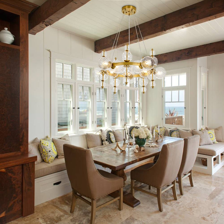 Farmhouze Light - Brass Cluster Clear Glass Bubble Round Ring Chandelier - Chandelier - Brass - 