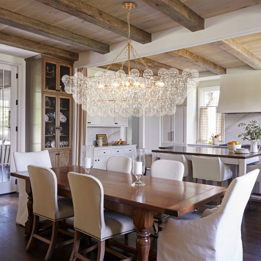 Farmhouze Light - Brass Cluster Clear Glass Globe Bubble Island Pendant - Chandelier - Brass - 