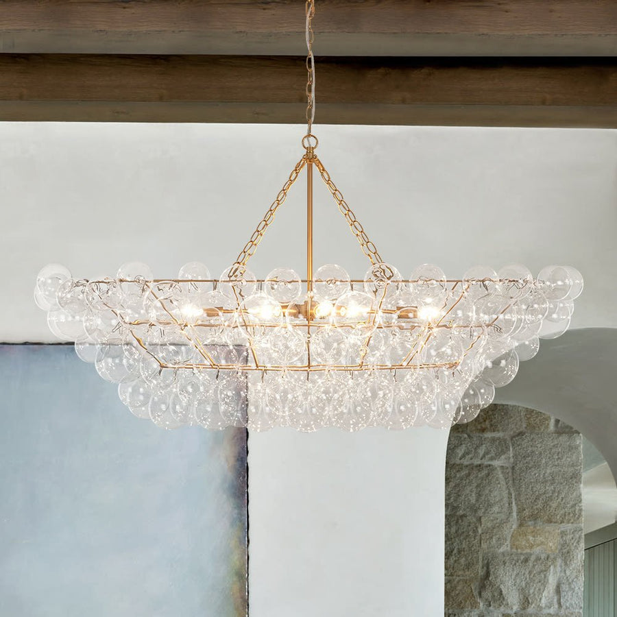 Farmhouze Light - Brass Cluster Clear Glass Globe Bubble Island Pendant - Chandelier - Brass - 