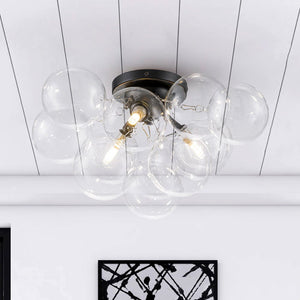 Farmhouze Light - Brass Glass Globe Cluster Bubble Semi - Flush Mount - Ceiling Light - Black - 