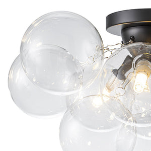 Farmhouze Light - Brass Glass Globe Cluster Bubble Semi - Flush Mount - Ceiling Light - Black - 