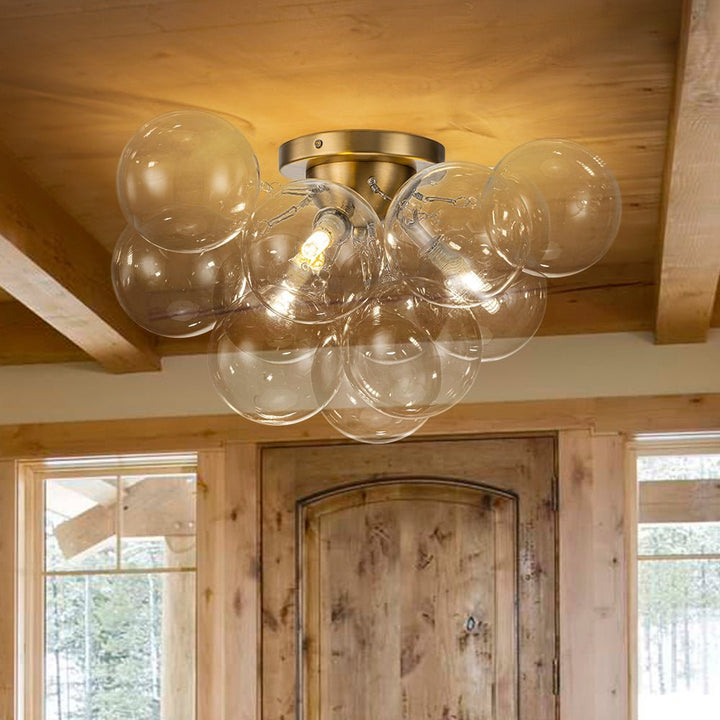 Farmhouze Light - Brass Glass Globe Cluster Bubble Semi - Flush Mount - Ceiling Light - Brass - 