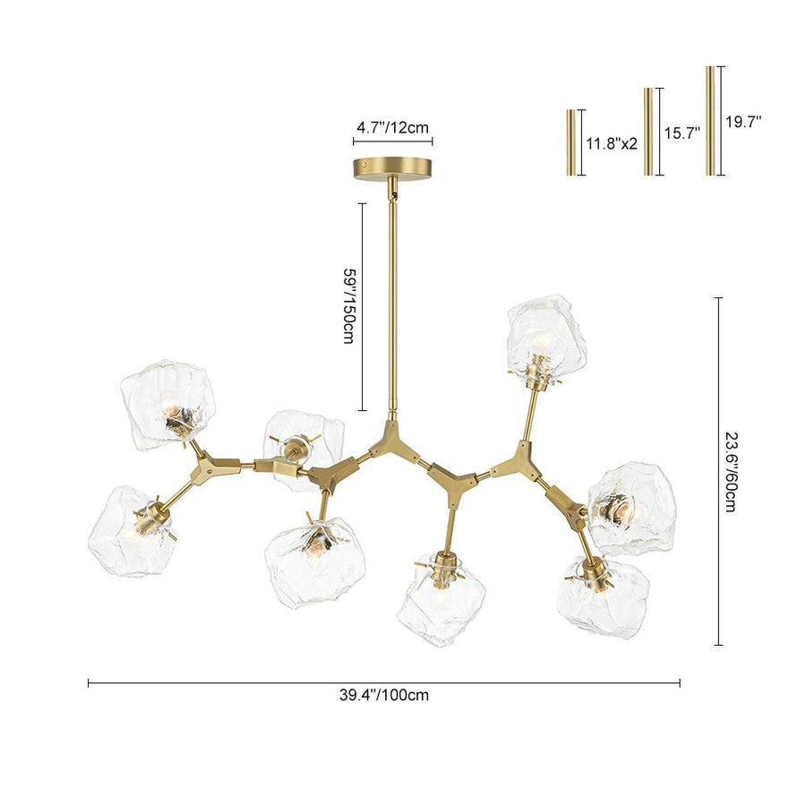 Farmhouze Light - Brushed Brass 8 - Light Glass Ice Branching Chandelier - Chandelier - 8 - Light - Brass