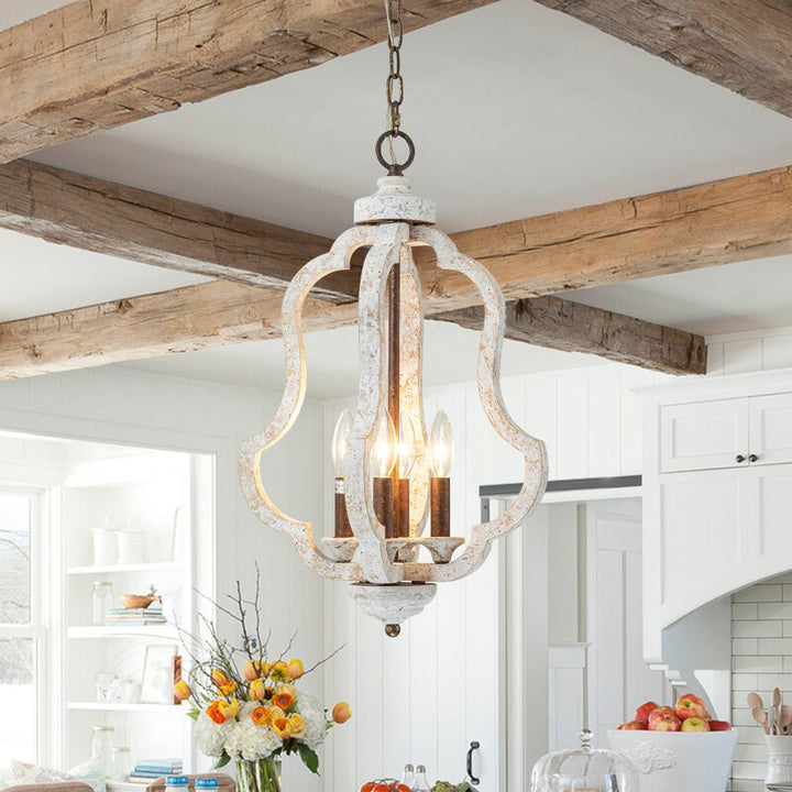 Farmhouze Light - Candle Style Weathered White Wood Lantern Pendant - Pendant - Poplar - 