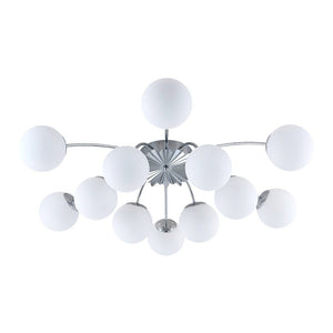 Farmhouze Light - Classic 12 - Light Sputnik Frosted Glass Globe Semi Flush - Ceiling Light - Brass Dual - Use Chandelier - 